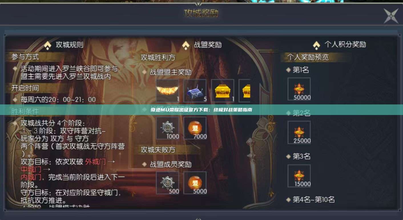 奇迹MU荣耀出征官方下载:终极对战策略指南