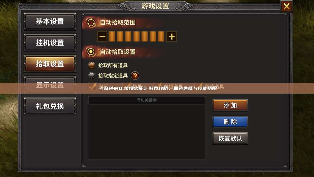 《奇迹MU:荣耀出征》游戏攻略:角色选择与技能搭配